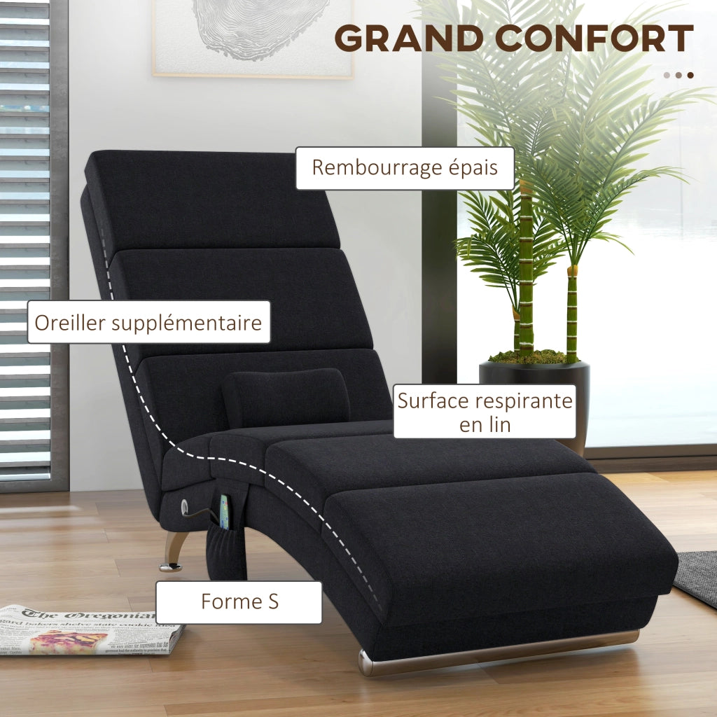 Poltrona Relax Massaggiante Chaise Longue ¨C Minimal ¨C 56x168x84 Nero