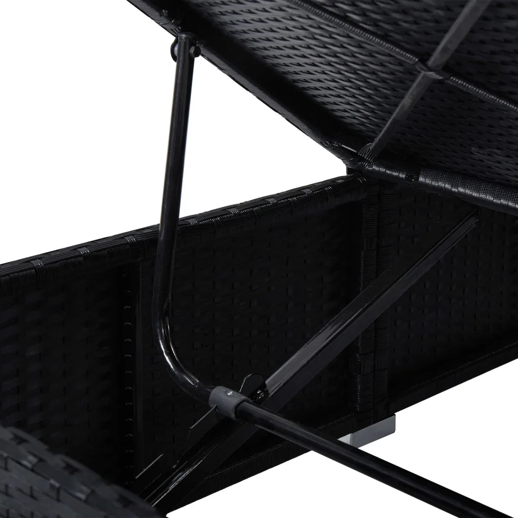 Lettino Prendisole con Cuscino in Polyrattan Nero 46221
