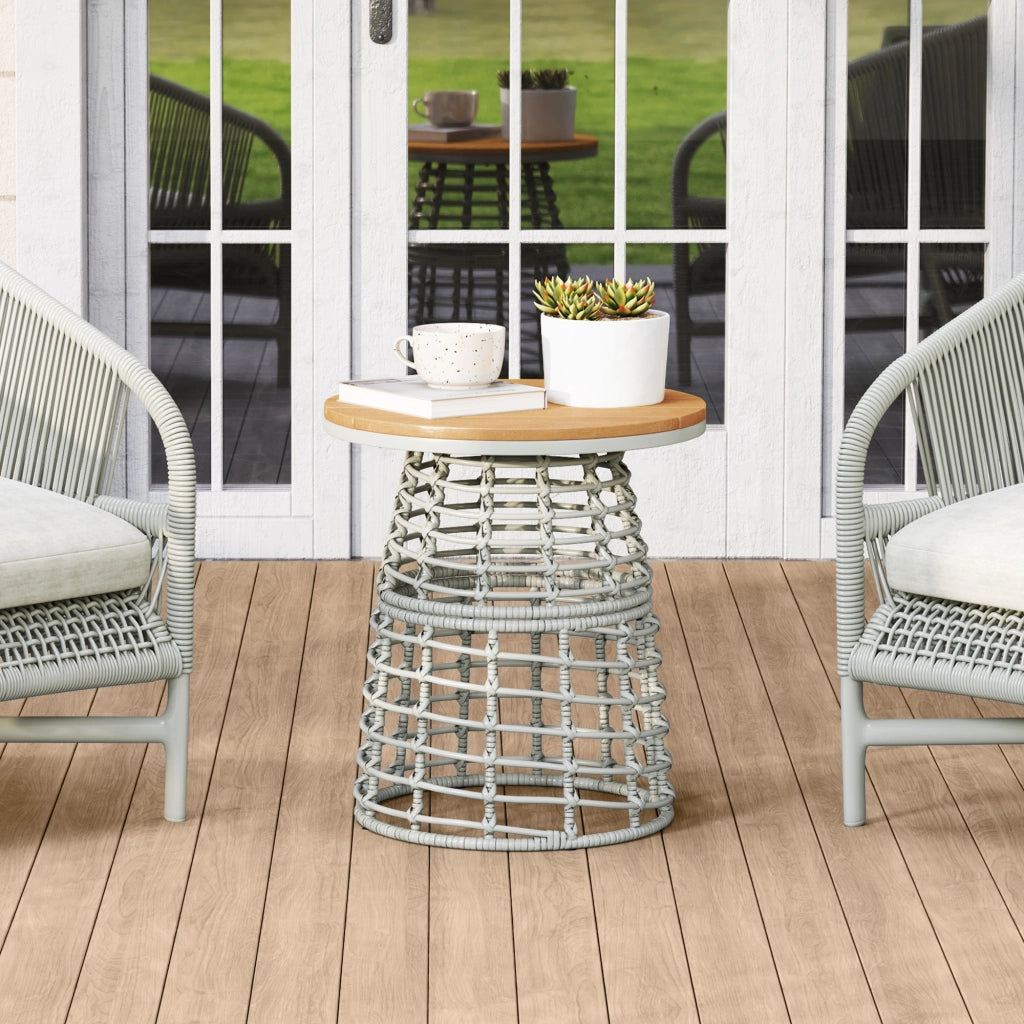 Tavolino da Giardino Rotondo ¨C Xylo ¨C Effetto Rattan Grigio ?45x50cm