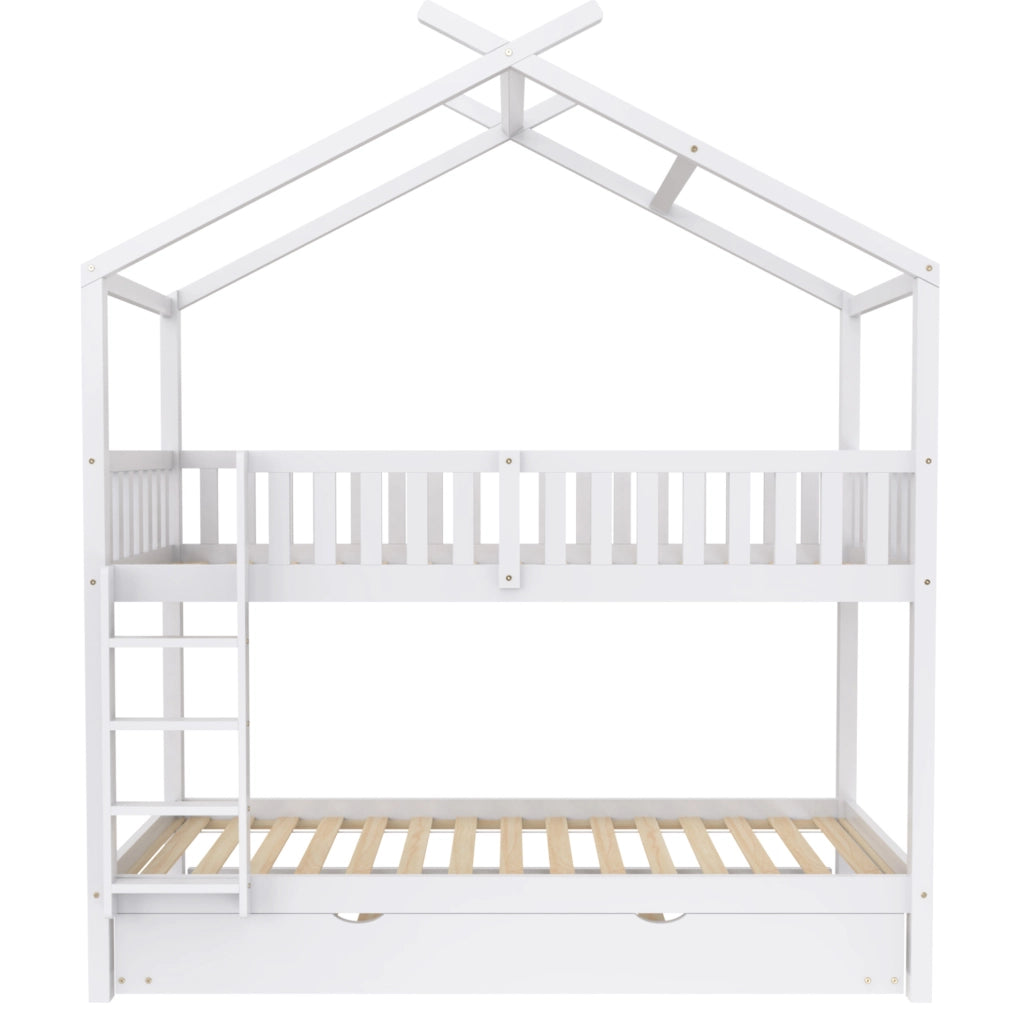 Letto a castello 90x200 cm; convertibile in tre letti singoli; legno bianco (Senza materasso)