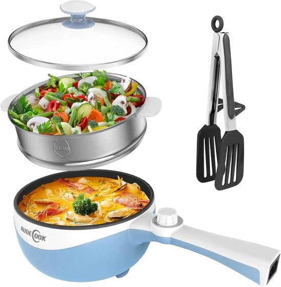 Mini Piastra Elettrica con Funzione di Vapore - Piastra Portatile 1,7L per Sauté per Cibi Pronti Veloci