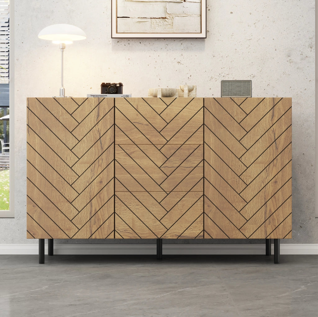Credenza moderna 120x40x76 cm con 3 cassetti e 2 ante, legno e nero