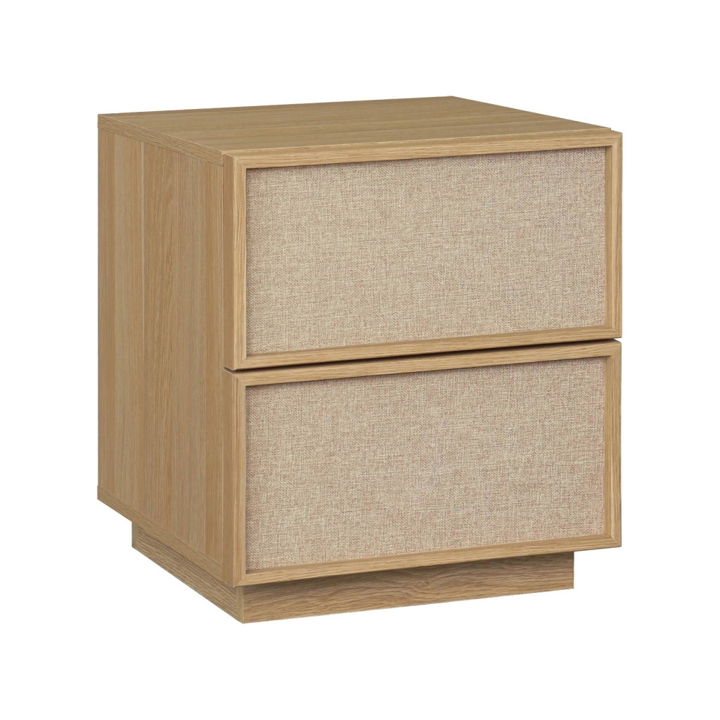 Set di 2 comodini decorati in legno e tessuto con 2 cassetti , marrone