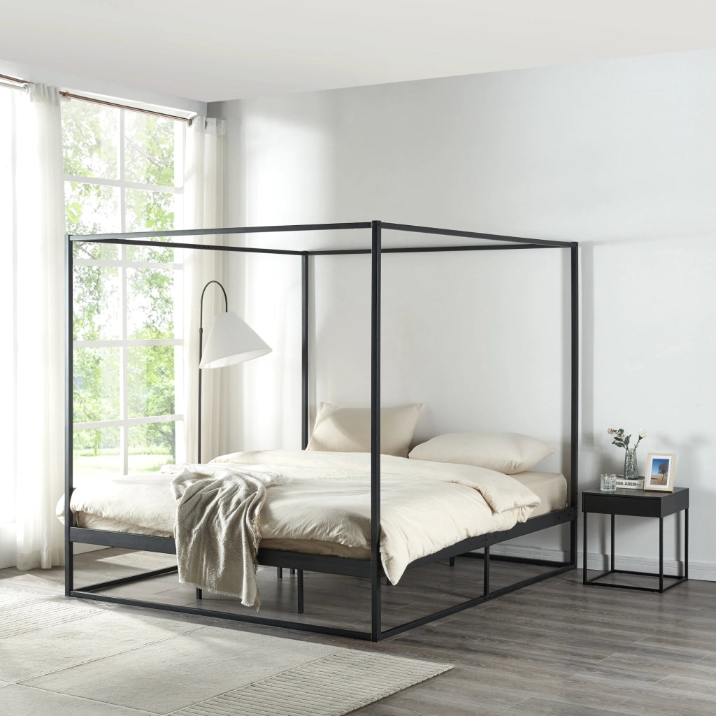 Letto a Baldacchino Kristianstad Struttura in Metallo Nero 180 x 200 cm [en.casa]