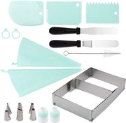 Stand per torta rettangolare, struttura estensibile, forma rettangolare per torte, acciaio inossidabile, adatto per torte, mousses, tiramisù. Set da 19 pezzi verde.