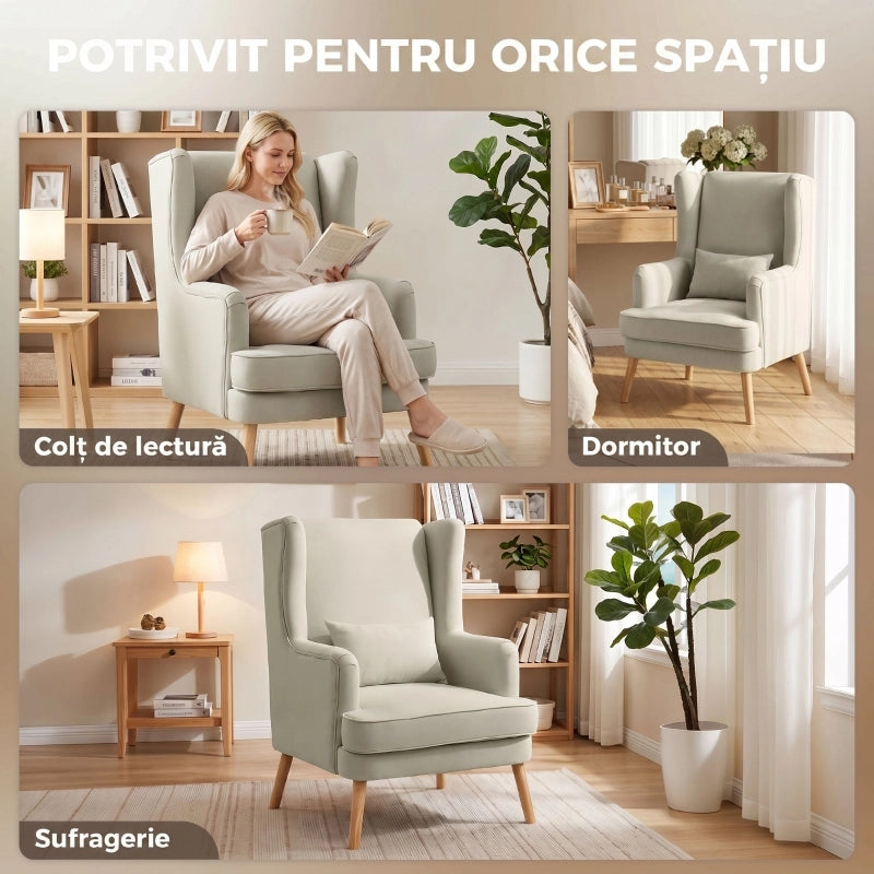 POLTRONA con schienale alto e cuscino lombare, tessuto effetto lino, Beige