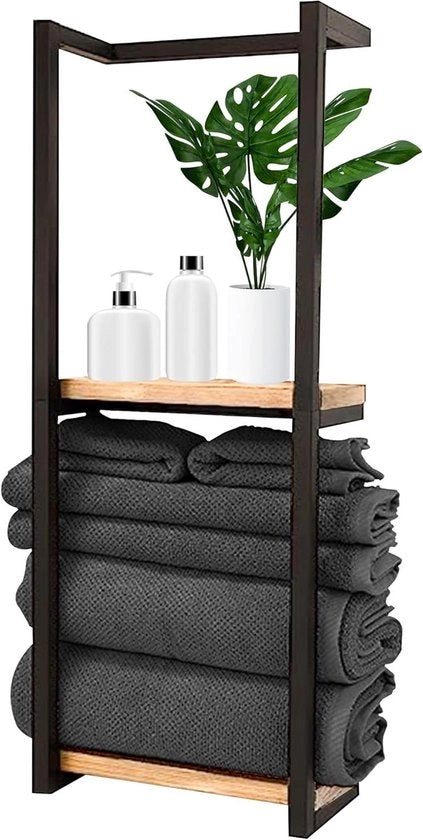 Handdoekrek a parete in legno - Portaasciugamani bagno - Raccogliasciugamani moderno in stile - Opzione di stoccaggio per asciugamani - Stile moderno