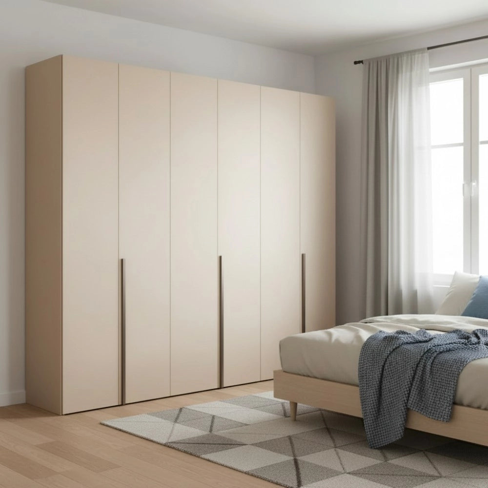 Armadio 6 ante battenti cashmere Modular con ripiani e aste appendiabiti H 245 cm