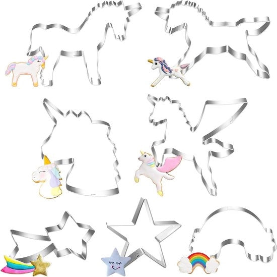 Set di forme per biscotti a forma di stella, pony e cavallo con set di 7 pezzi, in acciaio inox, per biscotti fondanti, ideali per bambini come regalo di Natale.