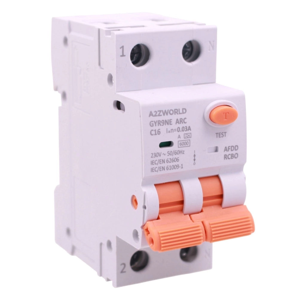 AFDD+RCBO Interruttore Antiincendio, Magnetotermico Differenziale con Rilevamento Di Arco Elettrico, Tipo A Curva C, 1P+N 2M 6000A 30mA, AC 220V Doppia Leva,GYR9NE-ARC,10A 16A 20A 25A 32A 40A (C16A)