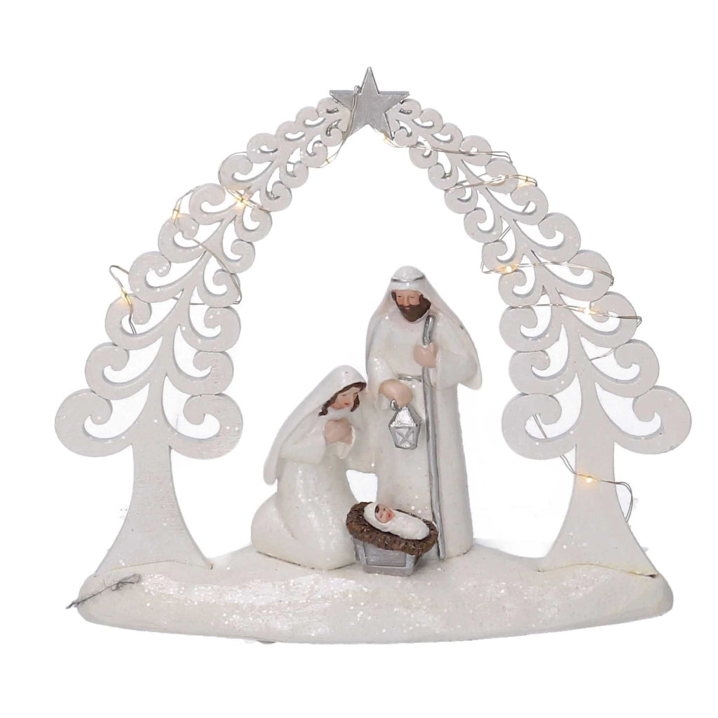 Natività resina bianco con led cm 20x5,5xh17