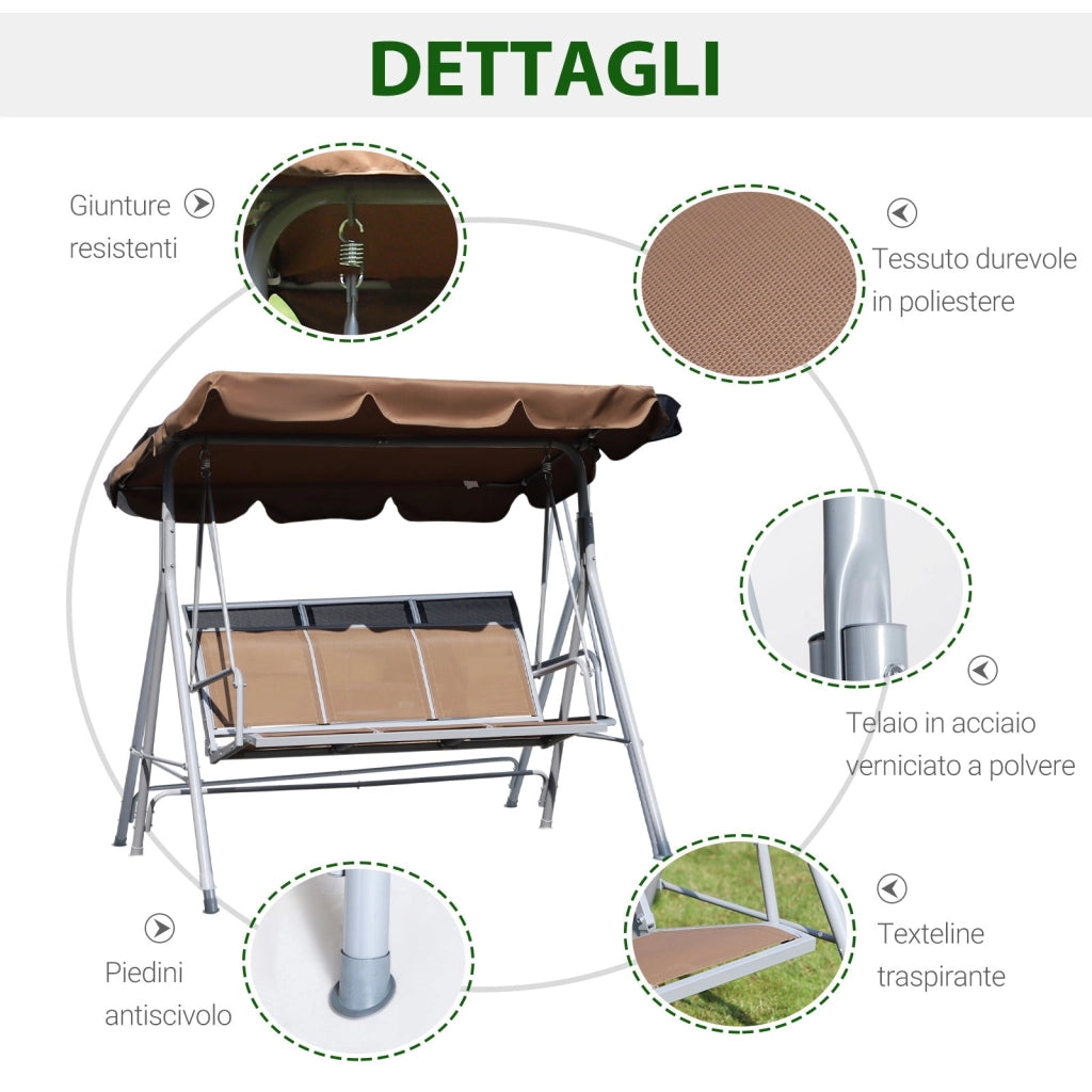 Dondolo da Giardino 2 Posti in Metallo Marrone