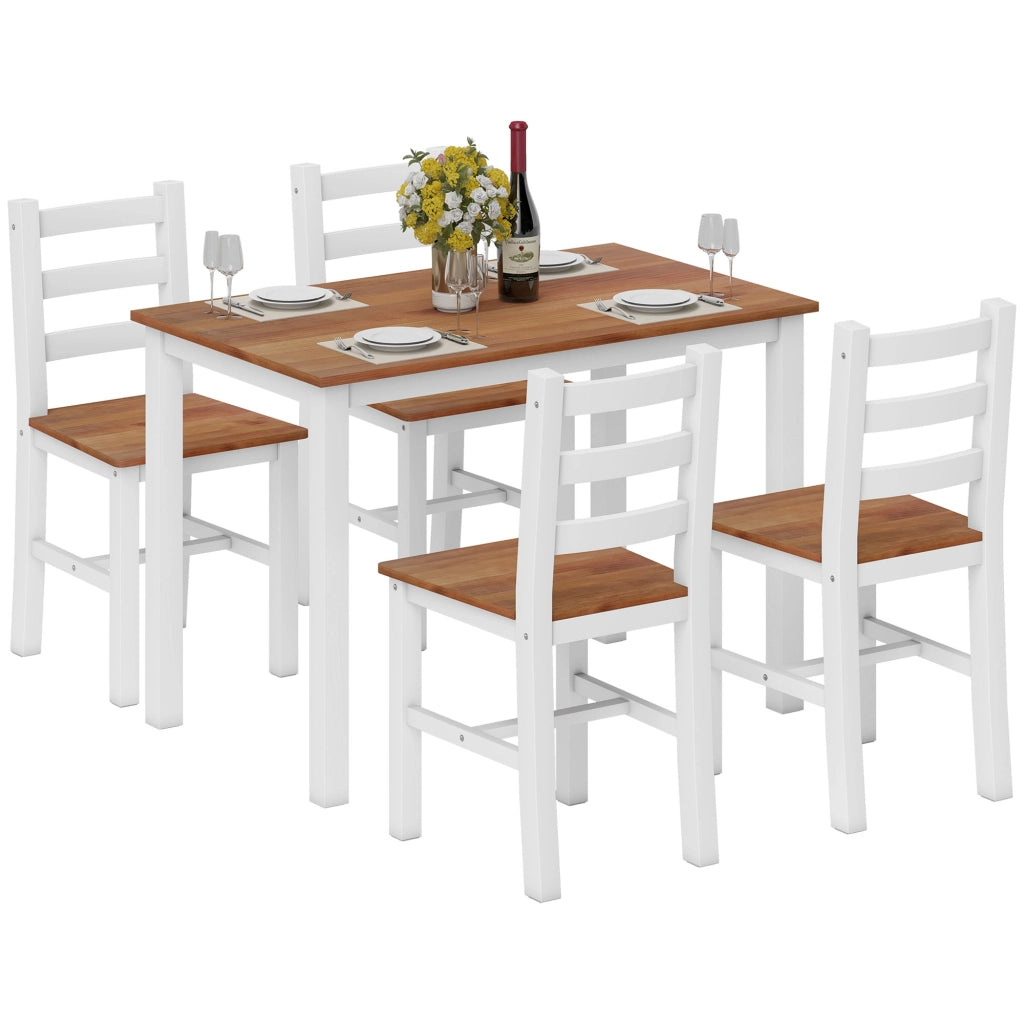 Tavolo da pranzo con 4 sedie ¨C zephmum ¨C legno di pino, marrone e bianco