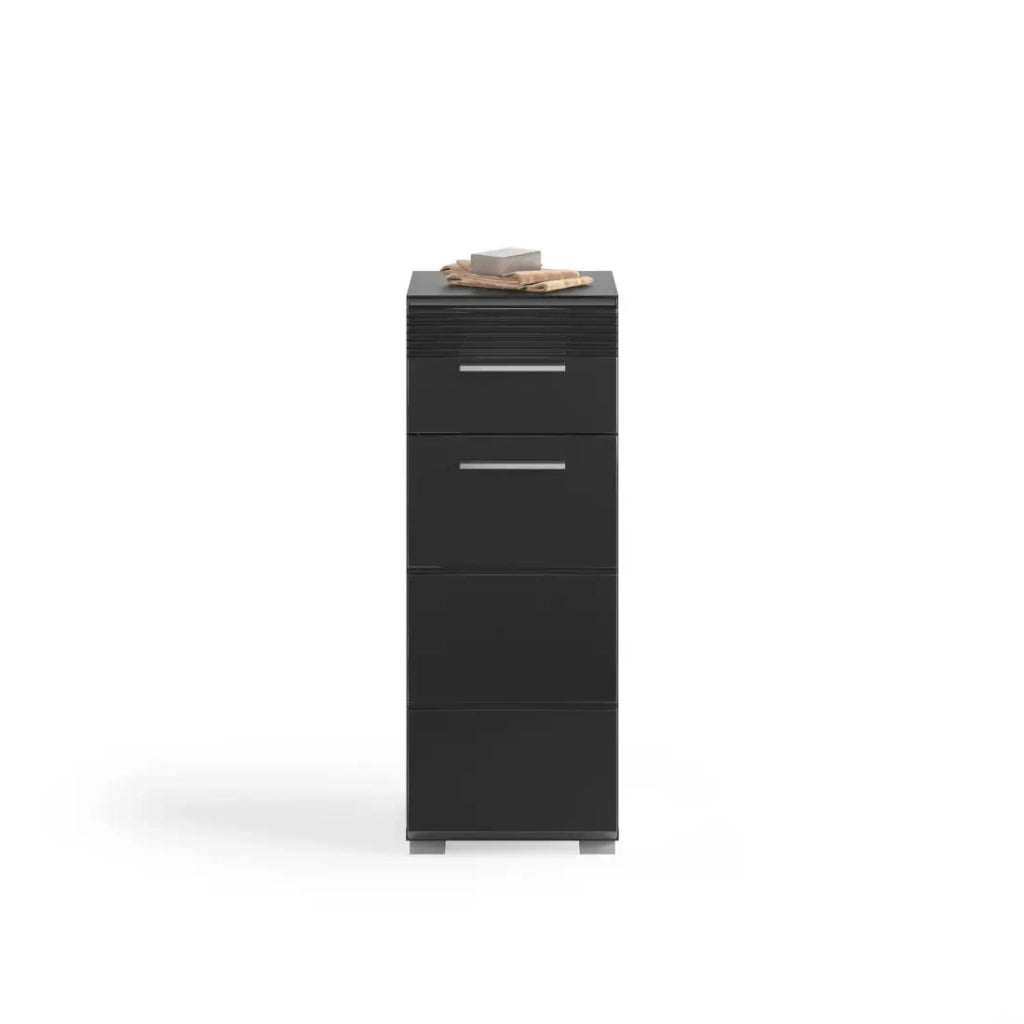 Set di mobili per il bagno: mobile sotto lavabo + 2 mezze colonne + mobiletto con specchi - Nero lucido - KL