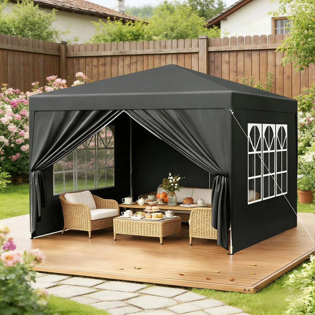 Pavillon Da Giardino Pieghevole 3x3 M Antracite Ferro E Tessuto Oxford Per Esterni Con Altezza Regolabile