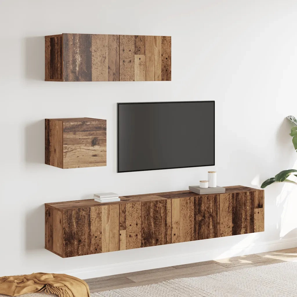 Set Mobile TV 4 pz Montato a Parete Legno Antico in Truciolato 3329219
