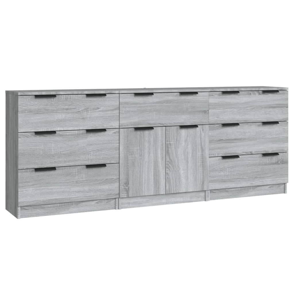 Buffet credenza cassettiera armadio mobile contenitore organizer per cucina soggiorno salotti 3 pezzi legno ingegnerizzato Sonoma grigio 02_0037185