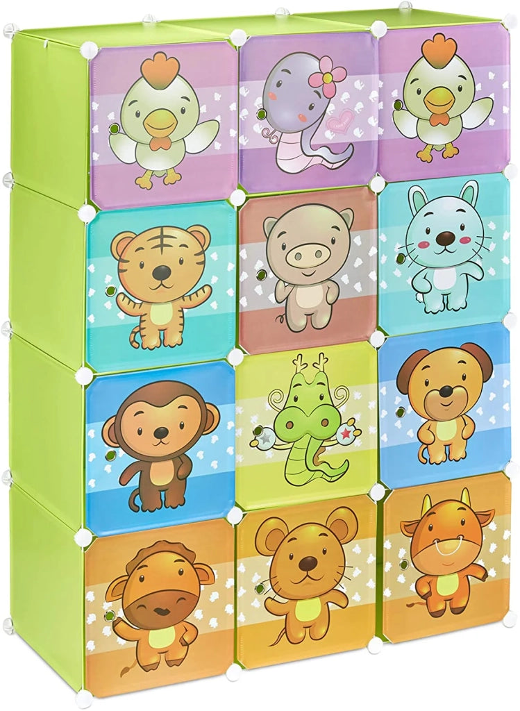 Scaffale portaoggetti per bambini armadietto modulare in plastica con motivo di animali guardaroba verde 13_0001209_3