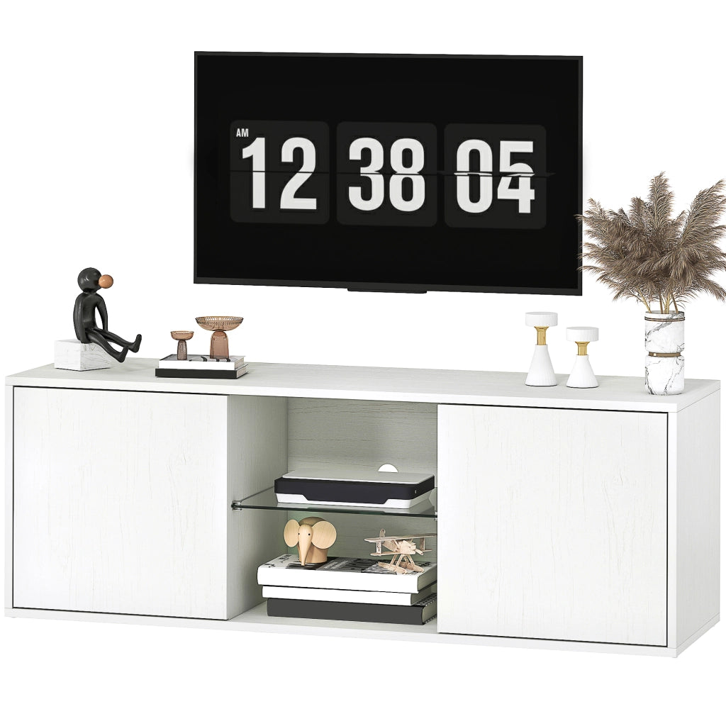 Mobile TV Sospeso o a Terra ¨C Xylo ¨C Bianco con Ante Soft Close, Vetro, fino 55 Pollici