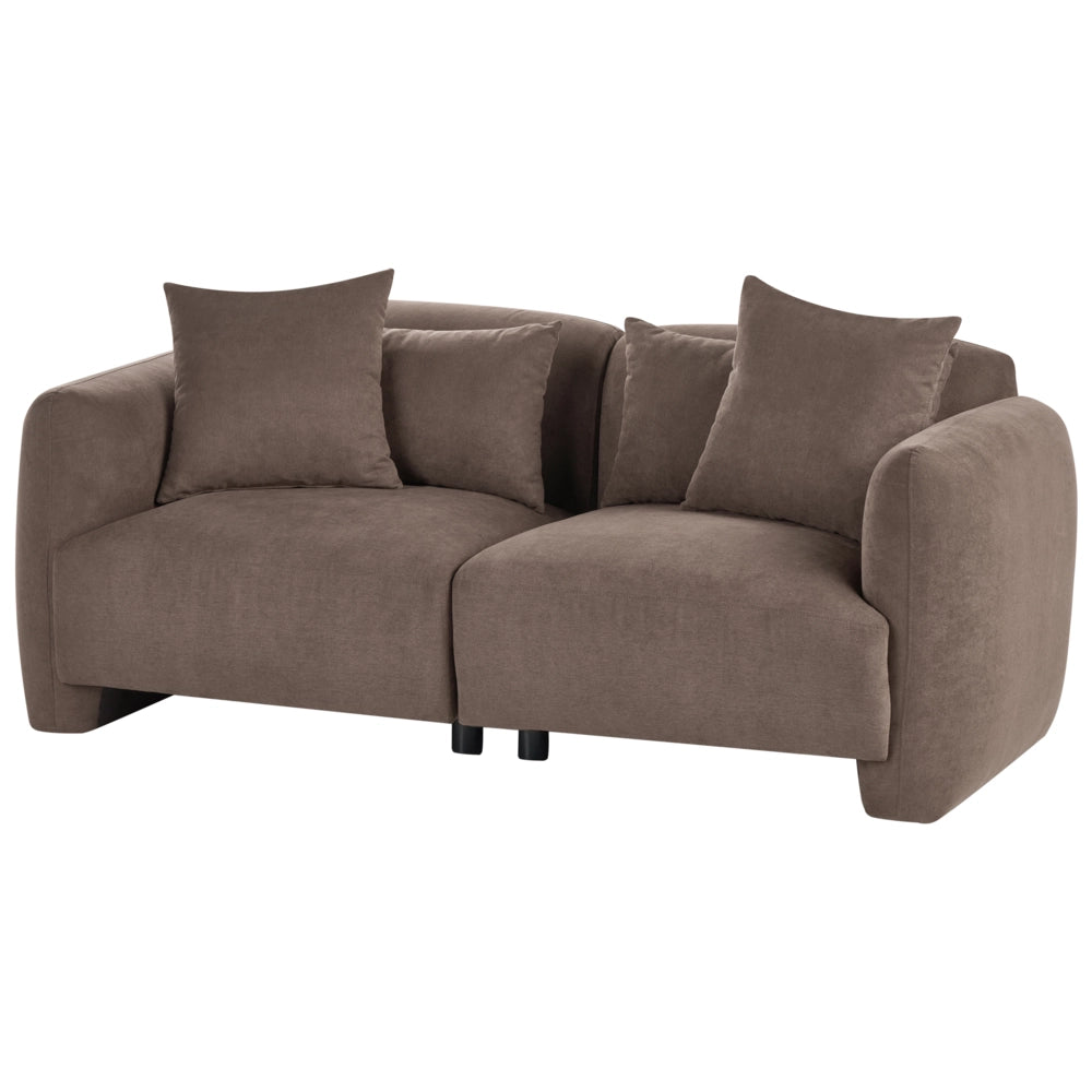 Divano imbottito minimalista a profilo ribassato a 3 posti con seduta profonda marron stile minimalista