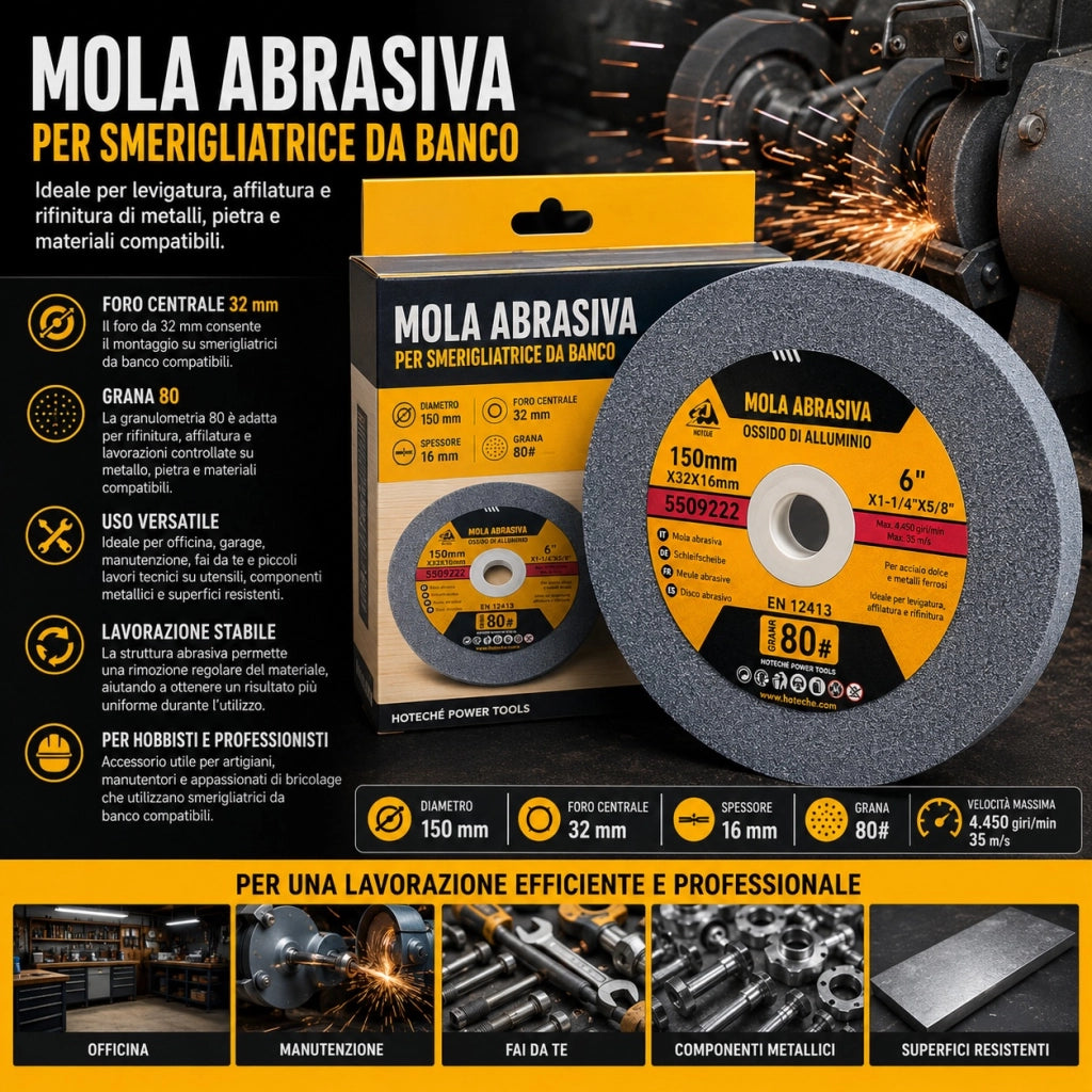 Disco Mola Pietra Abrasiva 150x32x16 mm Grana 80 Smerigliatrice 550922