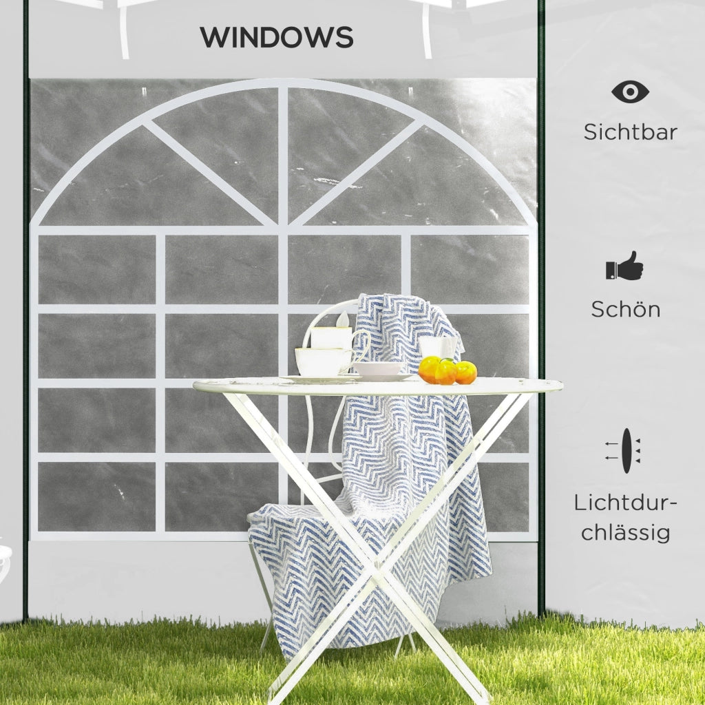 SET DA 2 PANNELLI LATERALI PER GAZEBO 295 x 195 cm BIANCO CON FINESTRE E PORTA