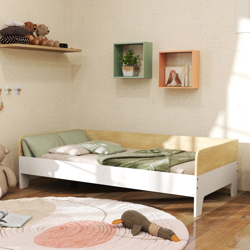 Letto Singolo con Panneaux Laterali Elevati ¨C Minimal ¨C Legno Massello Bianco 143.5x74x40