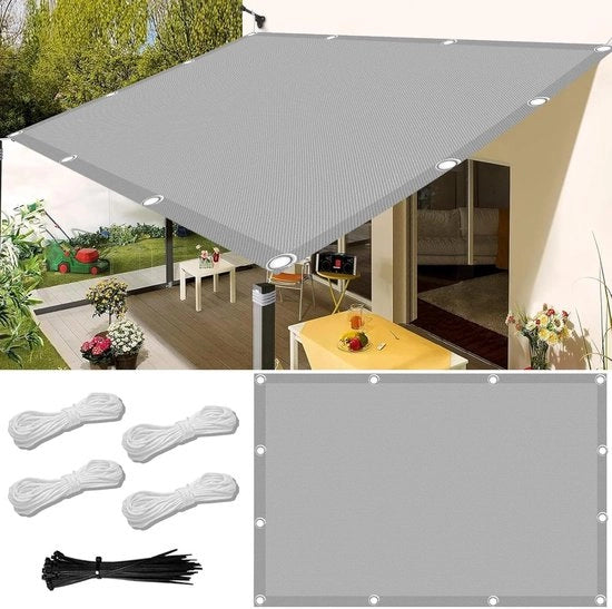 Ombrellone solare, impermeabile, rettangolare, 1,5 x 2 m, inclusa rete di ombra con cavo di fissaggio, telo di ombrella, impermeabile, zonario, balcone, senza perforazione, per balcone, terrazzo e giardino - grigio