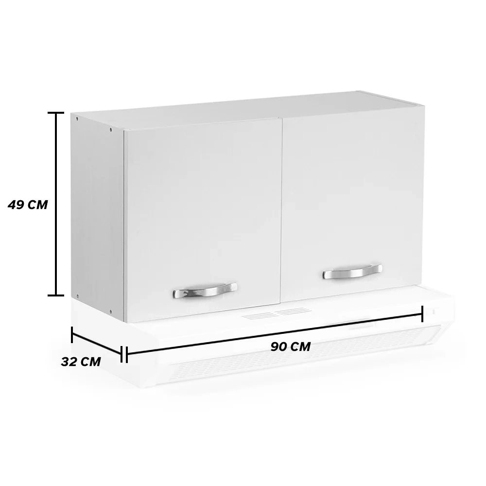 Pensile per cucina componibile da 90 cm con due ante, realizzata in legno 100% MADE IN ITALY colore Bianco Frassino