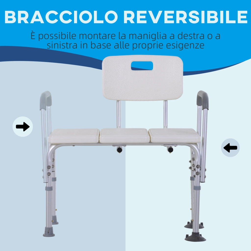 Easycomfort Sedia da Doccia con Altezza Regolabile su 6 Livelli, Piedini e Bracciolo Antiscivolo, Ampia Seduta (68.5x40.5cm)