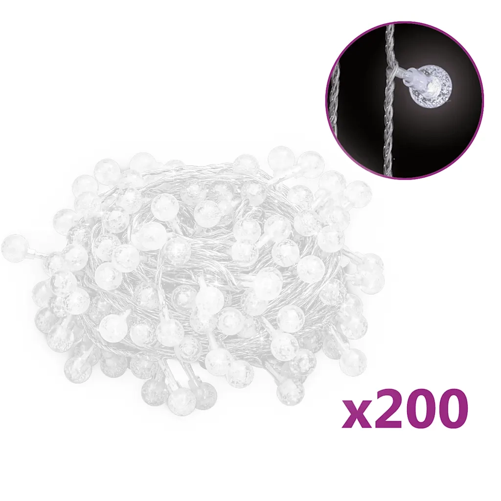 Filo di Luci Sferiche 20m 200 LED Bianco Freddo 8 Funzioni 328811