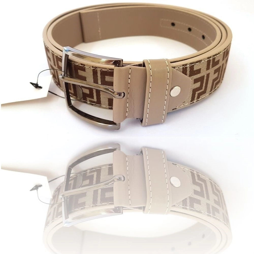 Trade Shop - Cinta Cintura Uomo Pelle Tessuto Beige Nd-865 Elegante Glamour Fashion -
