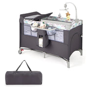 Lettino per bambini con materasso fasciatoio carillon e 3 giocattoli appesi, Box multiuso 5 in 1 Grigio scuro-Culle