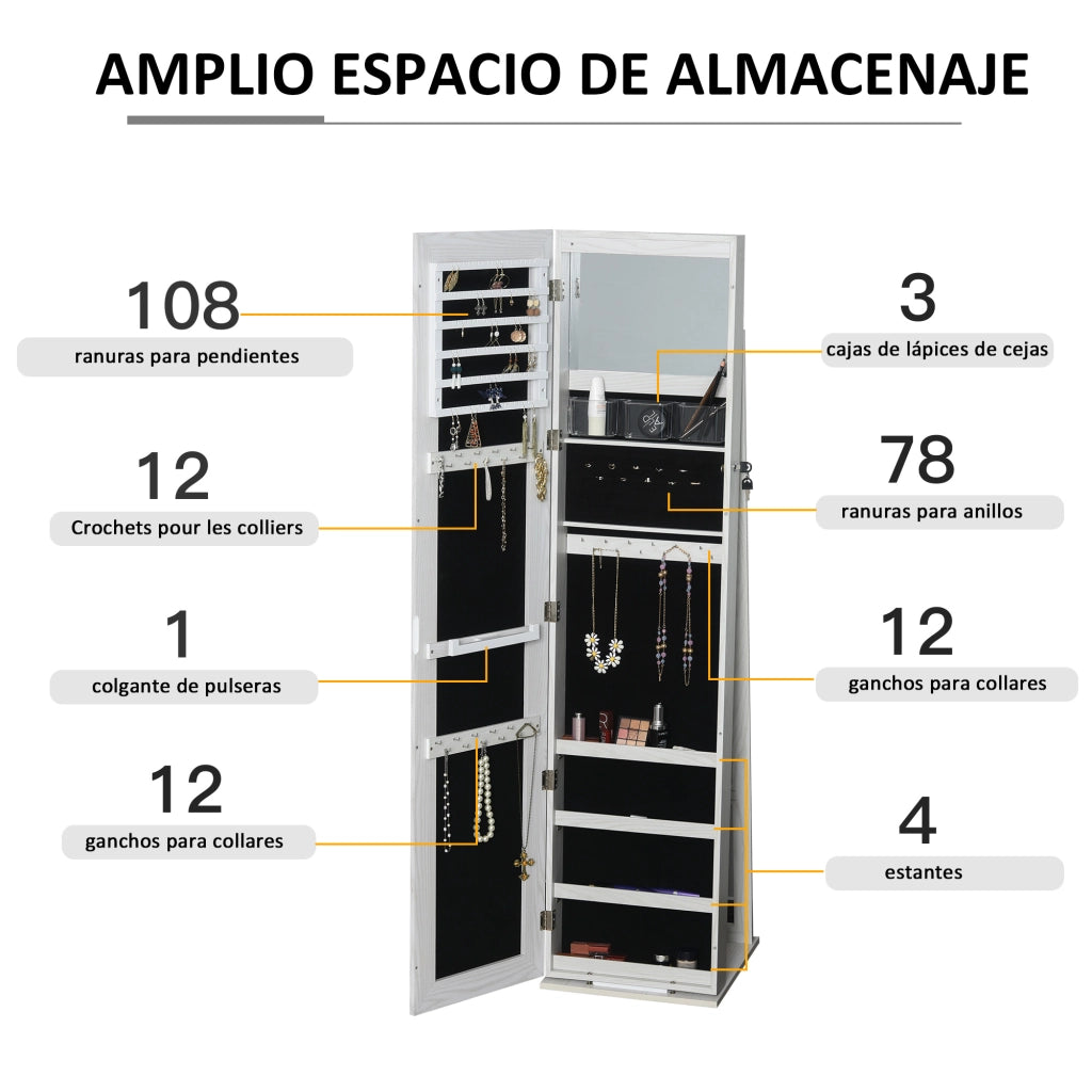 Armadio con Specchio e Luci LED ¨C Zephmum ¨C Bianco con Vena Legno
