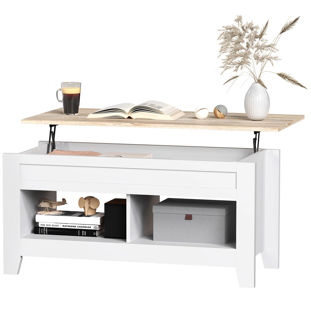 Tavolino da Caff¨¨ con Piano Elevabile e Vano Contenitore ¨C Xylo ¨C Bianco e Naturale 105x50x49 cm