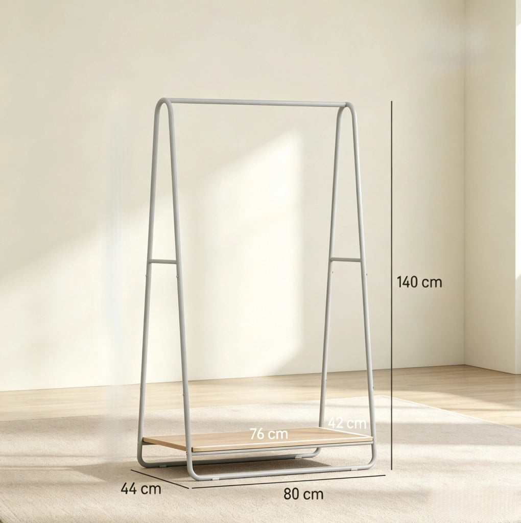 Appendiabiti 80x44x140 cm con ripiano porta scarpe in metallo e pannello truciolare