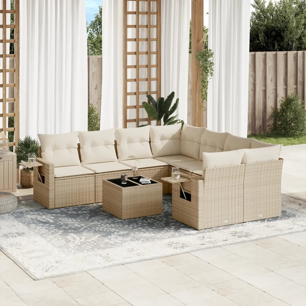 Set Divano da Giardino 9 pz con Cuscini Beige in Polyrattancod mxl 92660