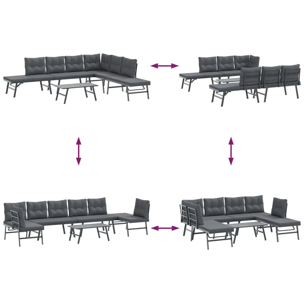 vidaXL Set Panche Giardino Cuscini 5pz Nere Acciaio Verniciato Polvere