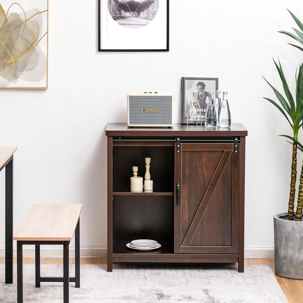 Credenza da Cucina, Armadietto Salvaspazio in Legno con Serranda Scorrevole e 4 Scomparti, Mobiletto a Buffet per Soggiorno, Ingresso e Camera da Letto, 80 x 40 x 82 cm
