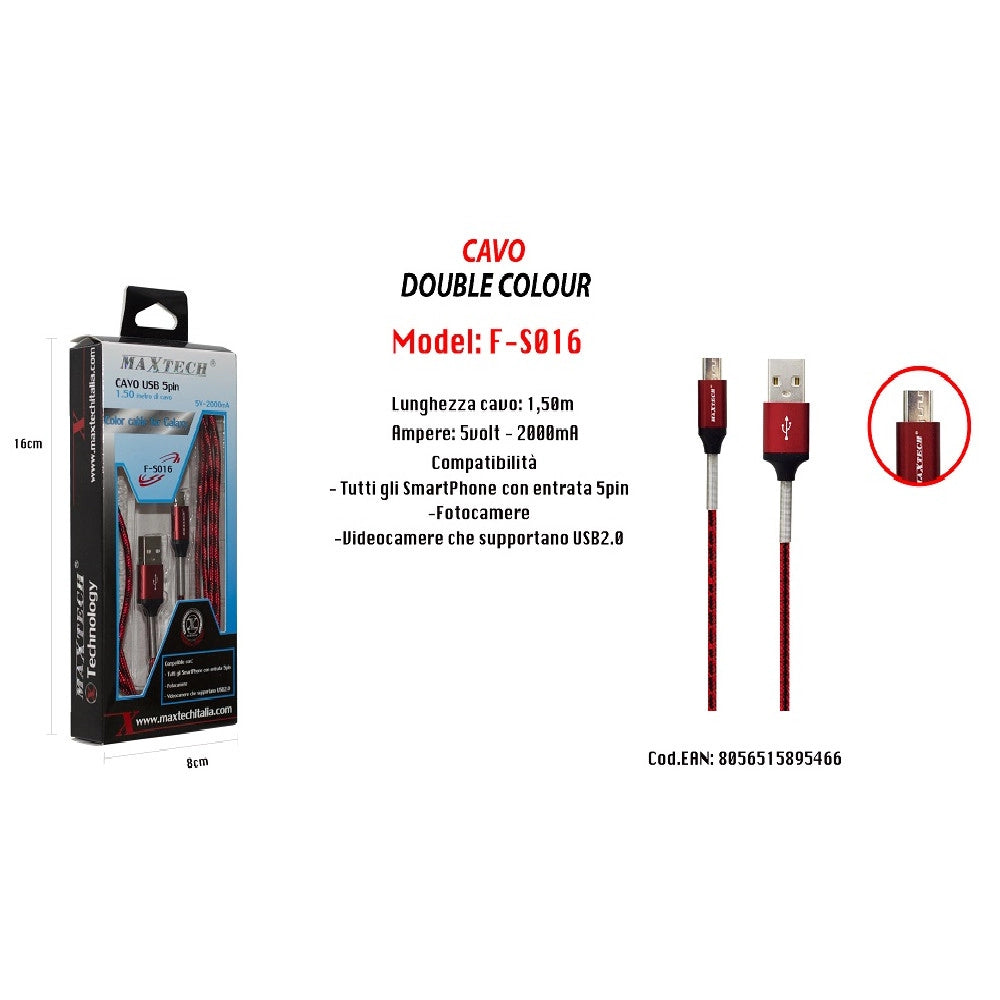 Trade Shop - Cavo Usb Simply Colour X Smartphone Fotocamere 5volt - 2000ma 1,5mt Maxtech F-s016 -