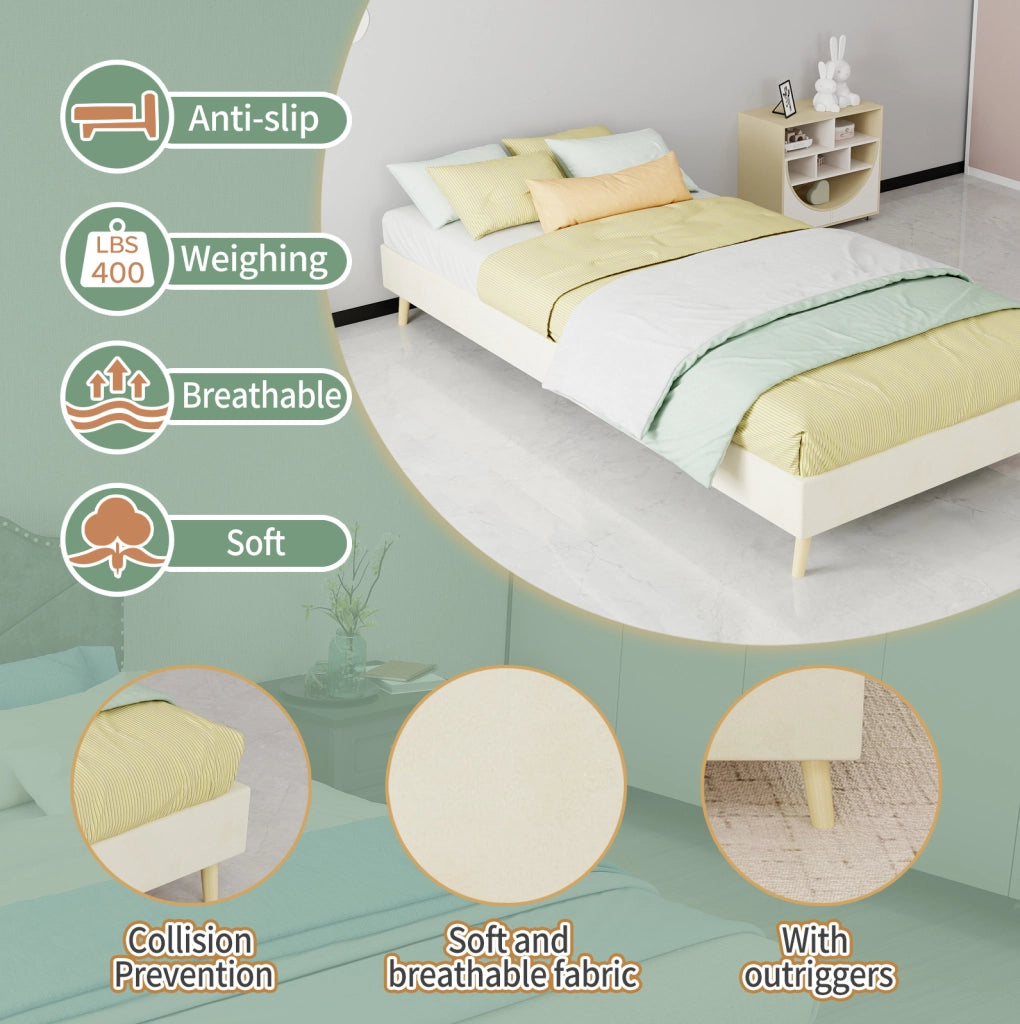 Struttura letto 90x200 cm in tessuto e metallo, beige