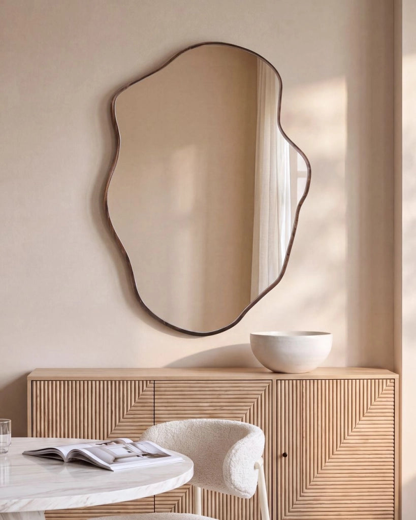 Specchio da Parete in Stile Scandinavo con Cornice in Legno di Paulownia Marrone Menville