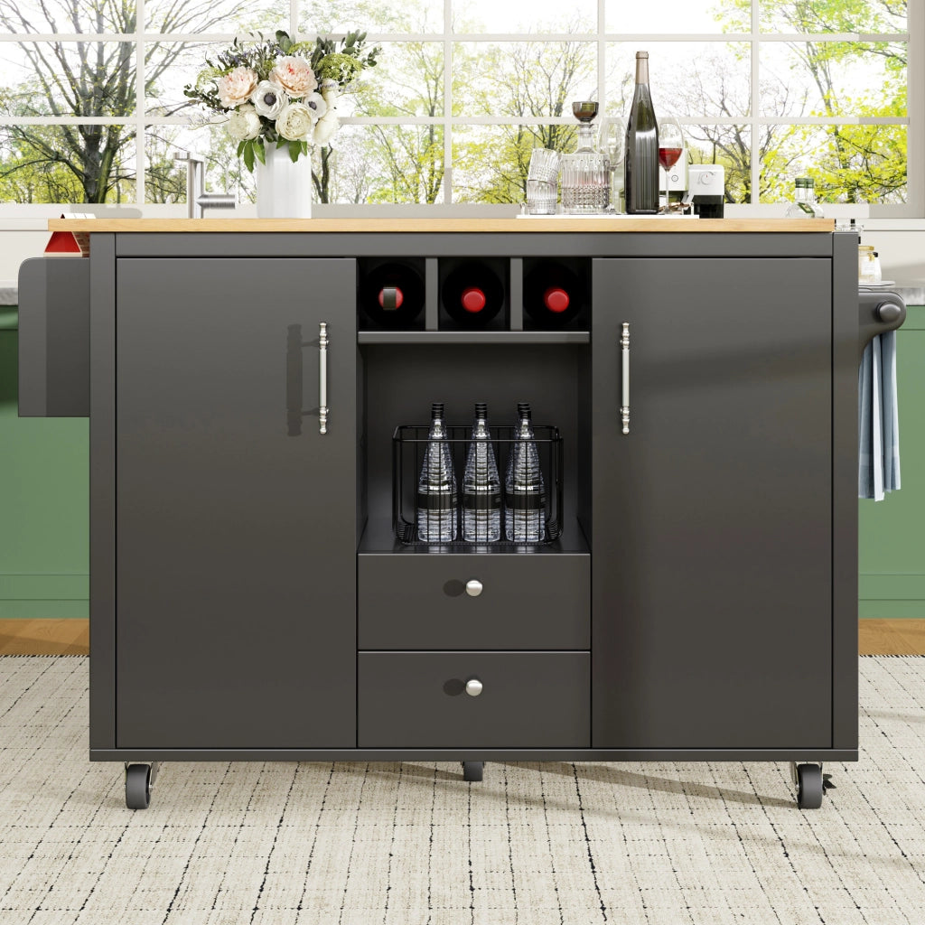 Isola da cucina 137.9x73x92.2 cm con piano ribaltabile; MDF e metallo; nero