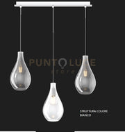 SOSPENSIONE BIANCO 3 LUCI RETTANGOLARE VETRI (1 PICCOLO TRASPARENTE+2 PICCOLI FUME') 1193BI-S3 RP-TF