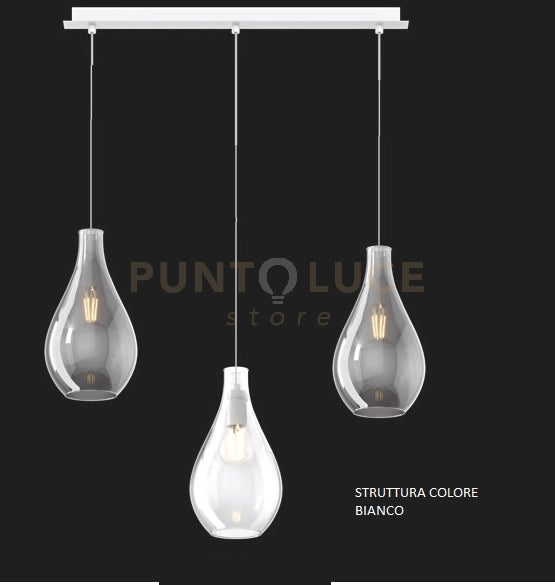 SOSPENSIONE BIANCO 3 LUCI RETTANGOLARE VETRI (1 PICCOLO TRASPARENTE+2 PICCOLI FUME') 1193BI-S3 RP-TF