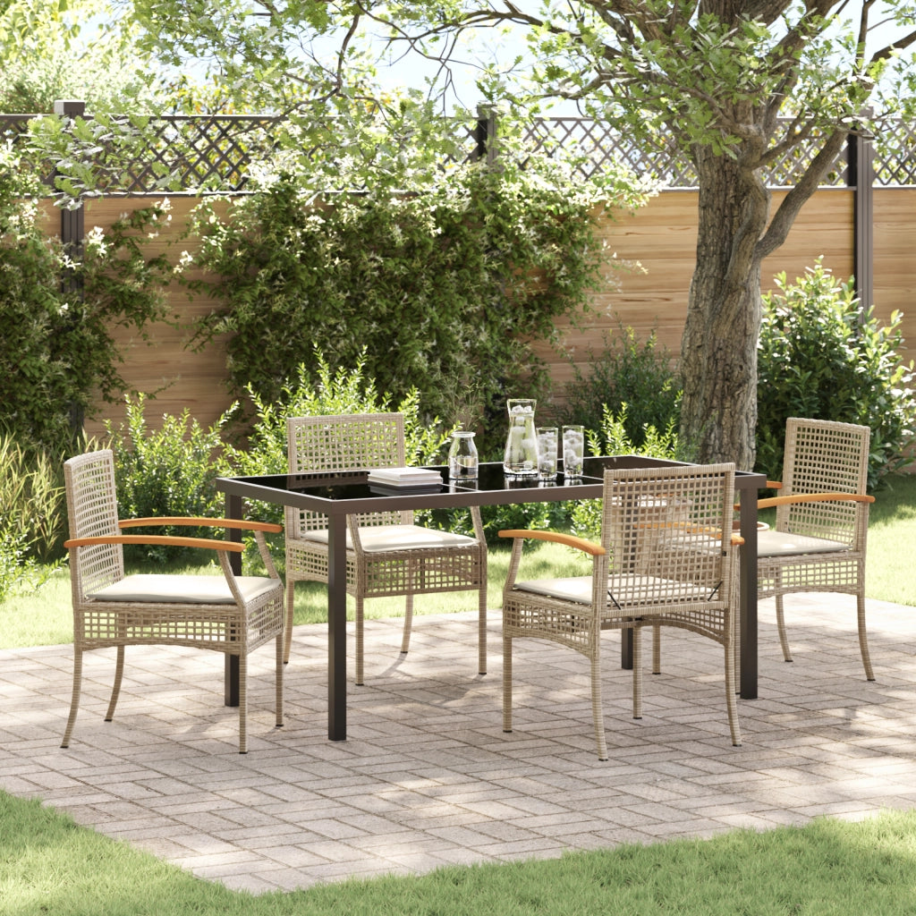 Set da Pranzo da Giardino 5 Pezzi con Cuscini Beige Rattan Polietilene
