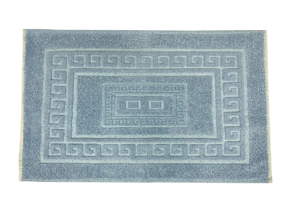 Tappeto Bagno Doccia Spugna Tinta Unita Torino Tappetino Super Assorbente In Cotone Pelo Corto Con Greca - 60x90 - Azzurro