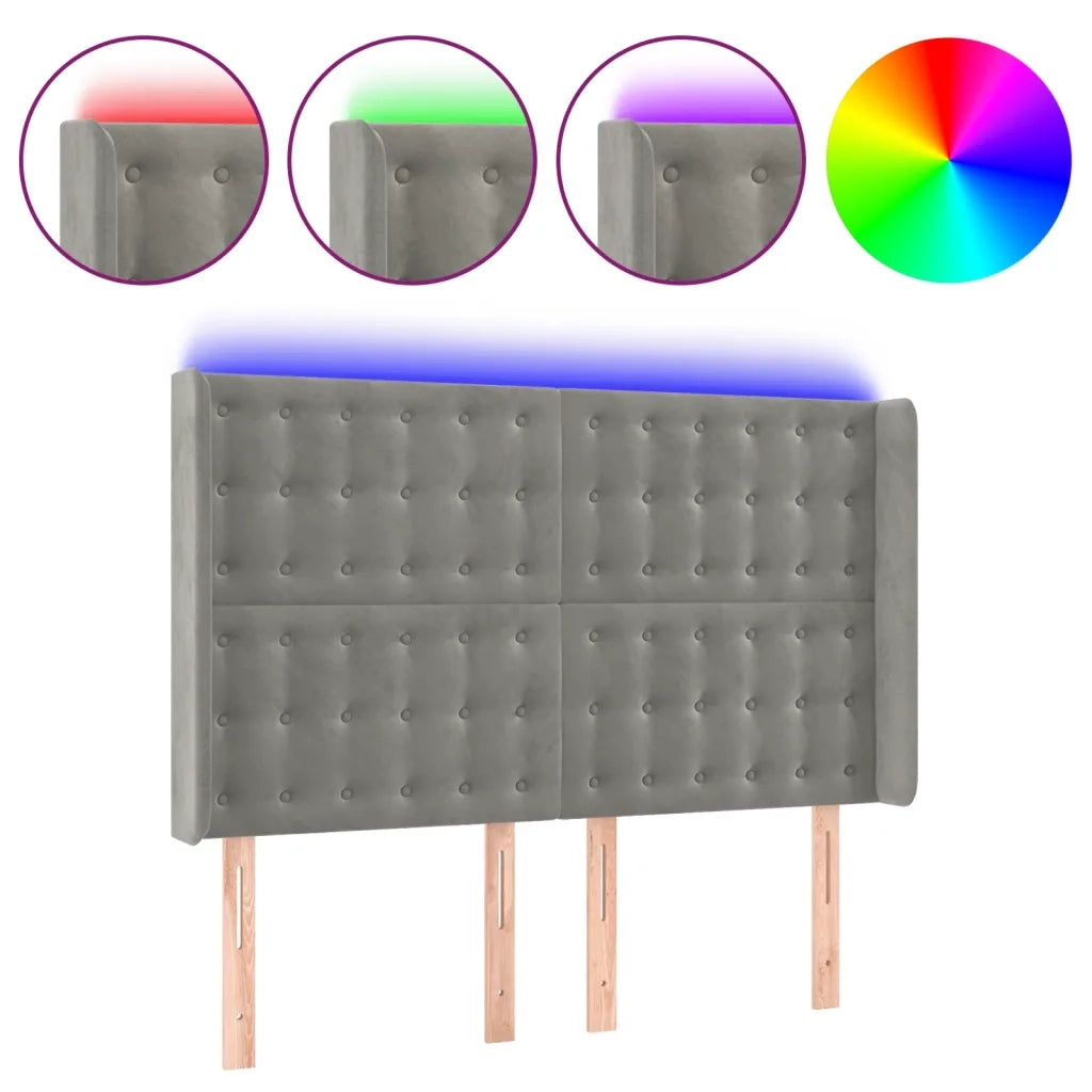 Testiera a LED Grigio Chiaro 147x16x118/128 cm in Velluto 3124530