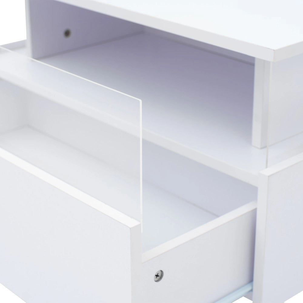 Tavolino da Caff¨¨ con LED e 2 Cassetti ¨C Xylo ¨C Bianco Lucido, Ripiano Trasparente, 70x70x41 cm