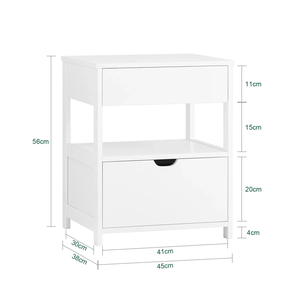 SoBuy Comodino camera da letto con 2 cassetti Tavolino divano stretto Comodino Bianco 45x38x56 cm FRG258-II-W